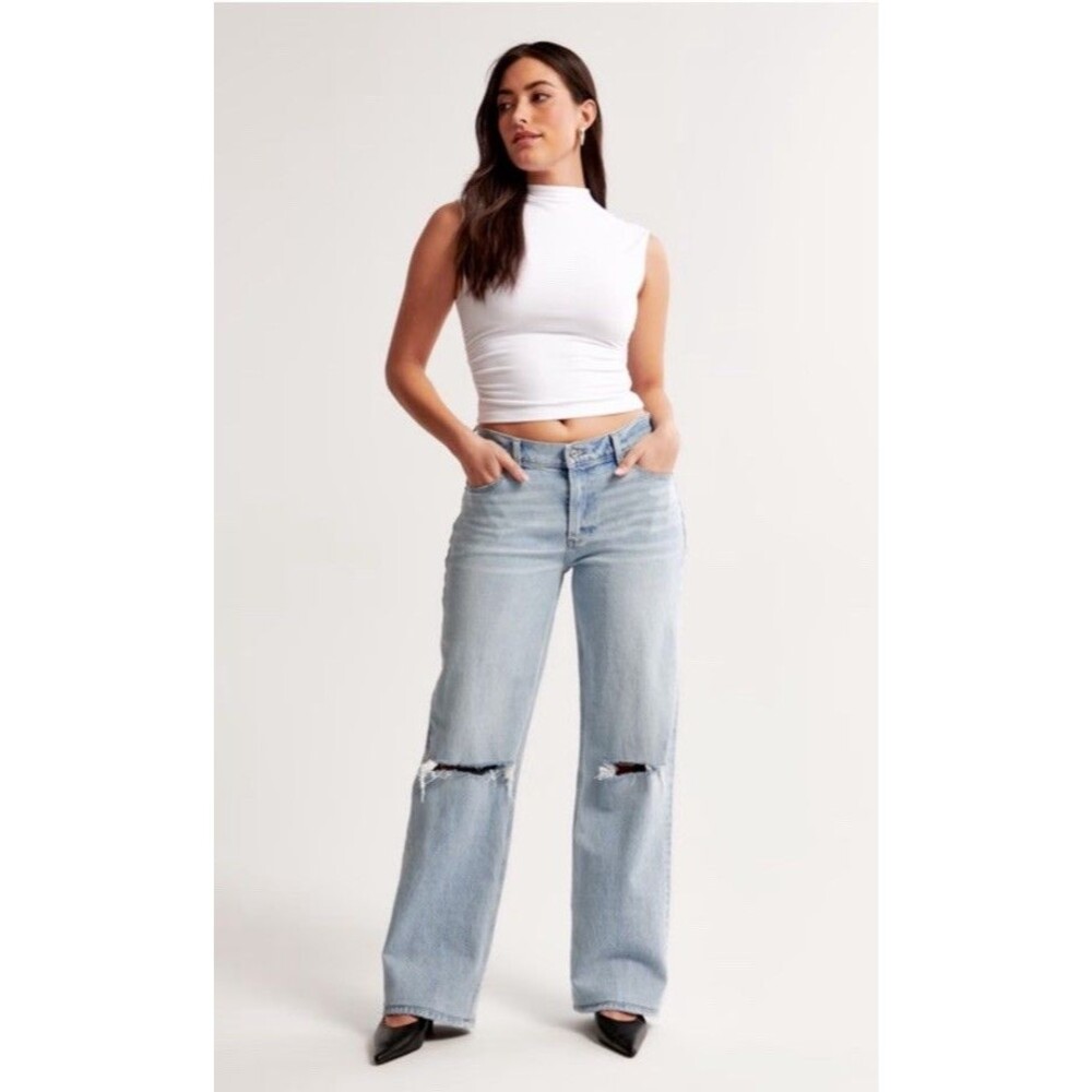 Abercrombie And Fitch Curve Love Baggy Low Rise Distressed Sz 6L